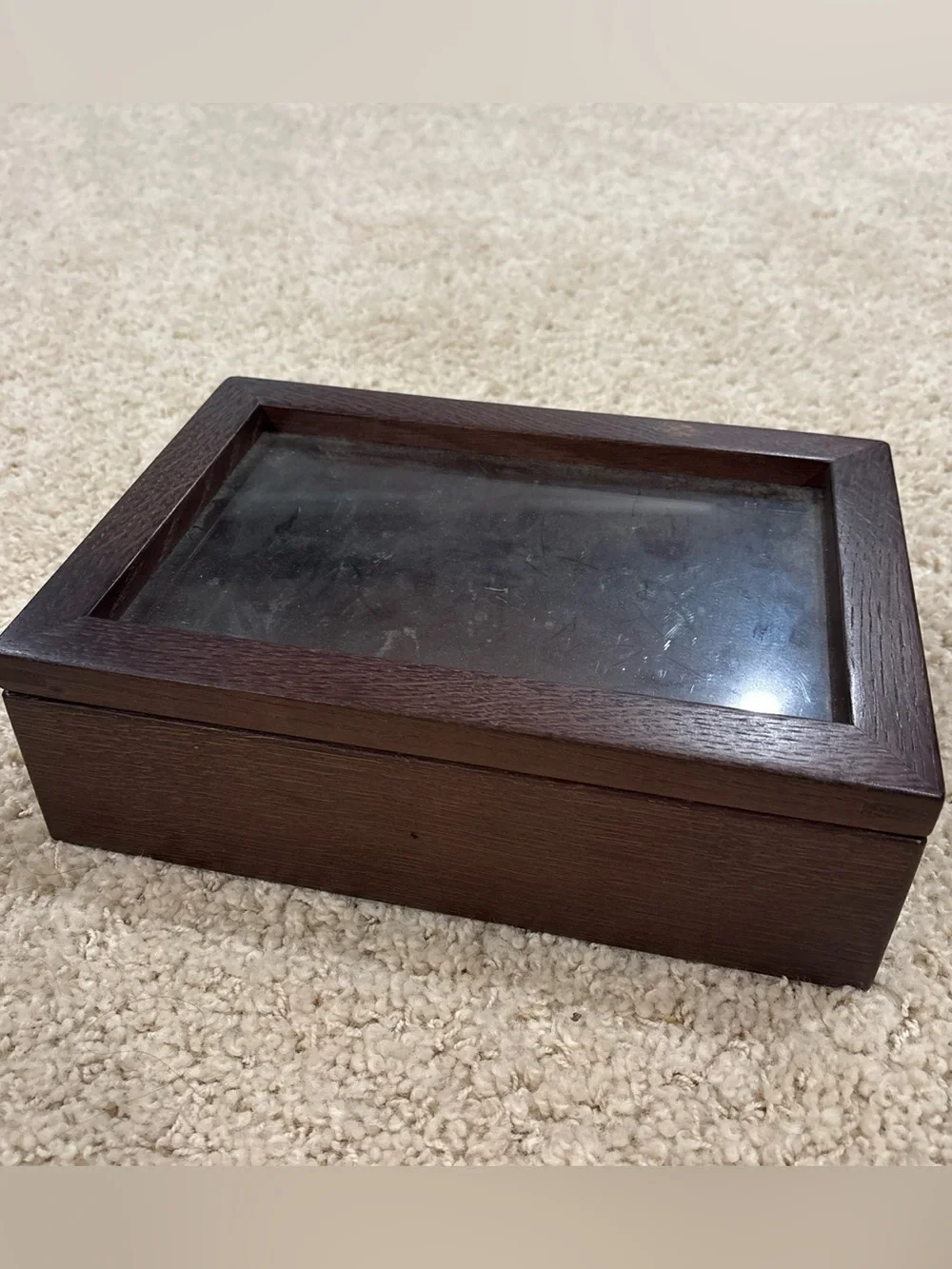 Wooden Glass Top Display Box Jewelry Trinket Keepsake Collector Storage 11.5”